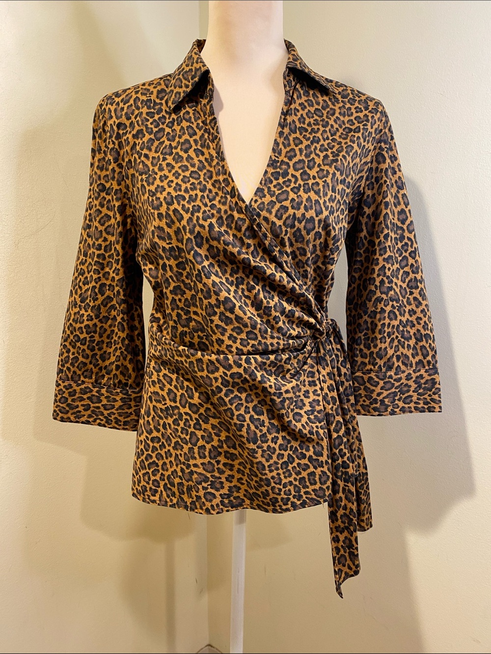 Express Leopard Print Wrap Blouse in Brown and Black